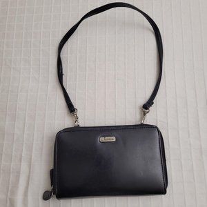 Jessica black pleather clutch purse.